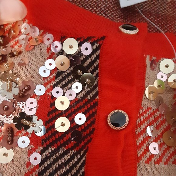 Charter Club Ravishing Red Sequined Plaid Cardigan Sweater - Picture 8 of 14